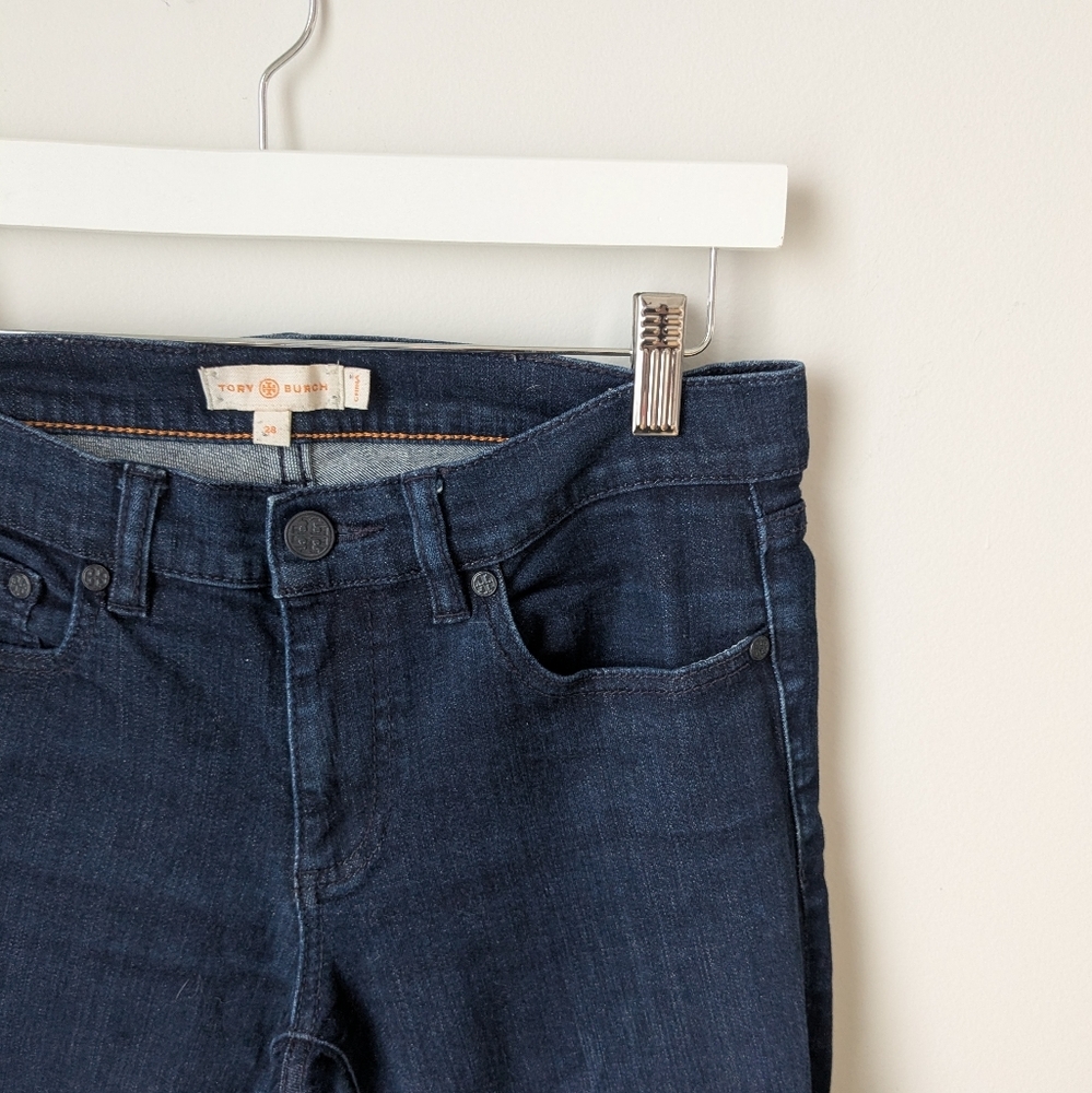 Tory Burch Cropped Skinny Jeans Dark Blue Wash – Size 28 - Picture 2 of 8